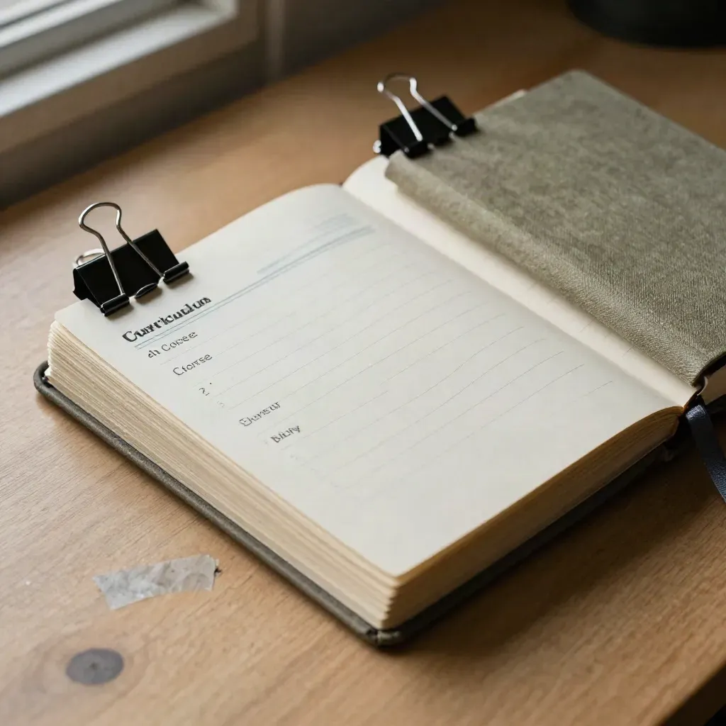 Index cards, binder clips, and a small notebook on a warm wood surface.